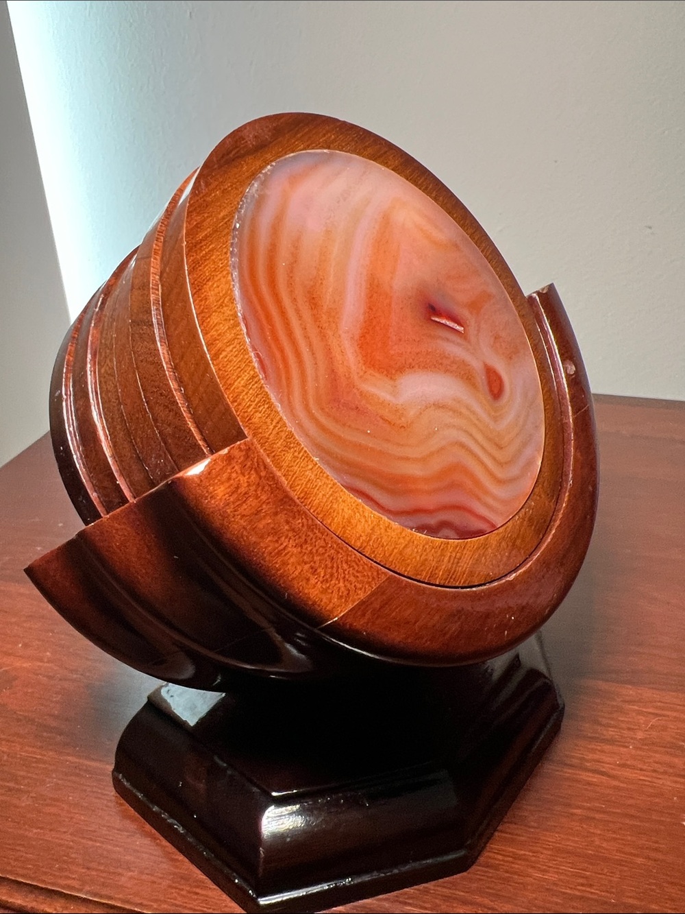 Vintage Wood and Agate Geode Slice Coaster Set Handcrafted MCM Southwestern